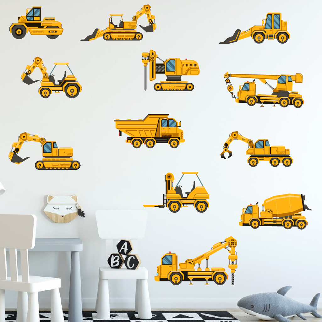 Kids Education Quotes - Cartoon Excavator Engineering Car Wall Sticker