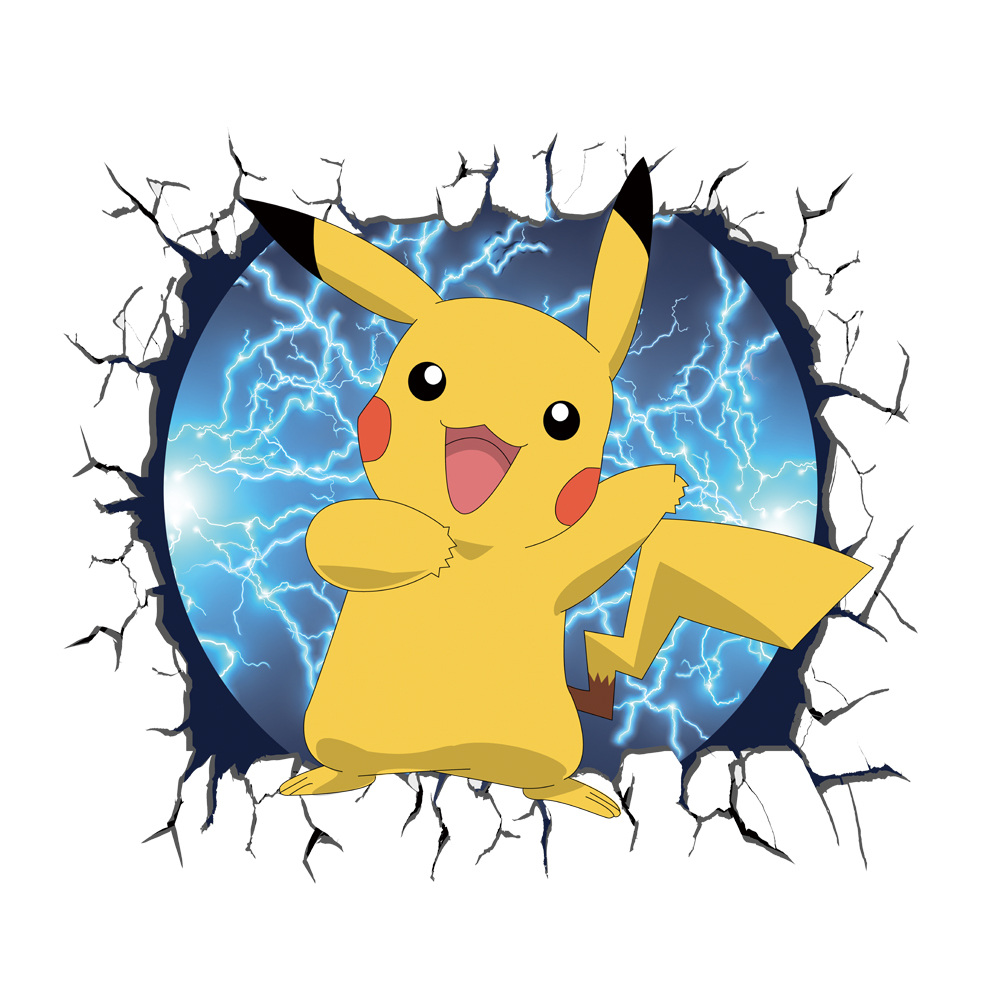 3D Broken Wall Cartoon Pikachu - Kids Education Quotes 评论和价格