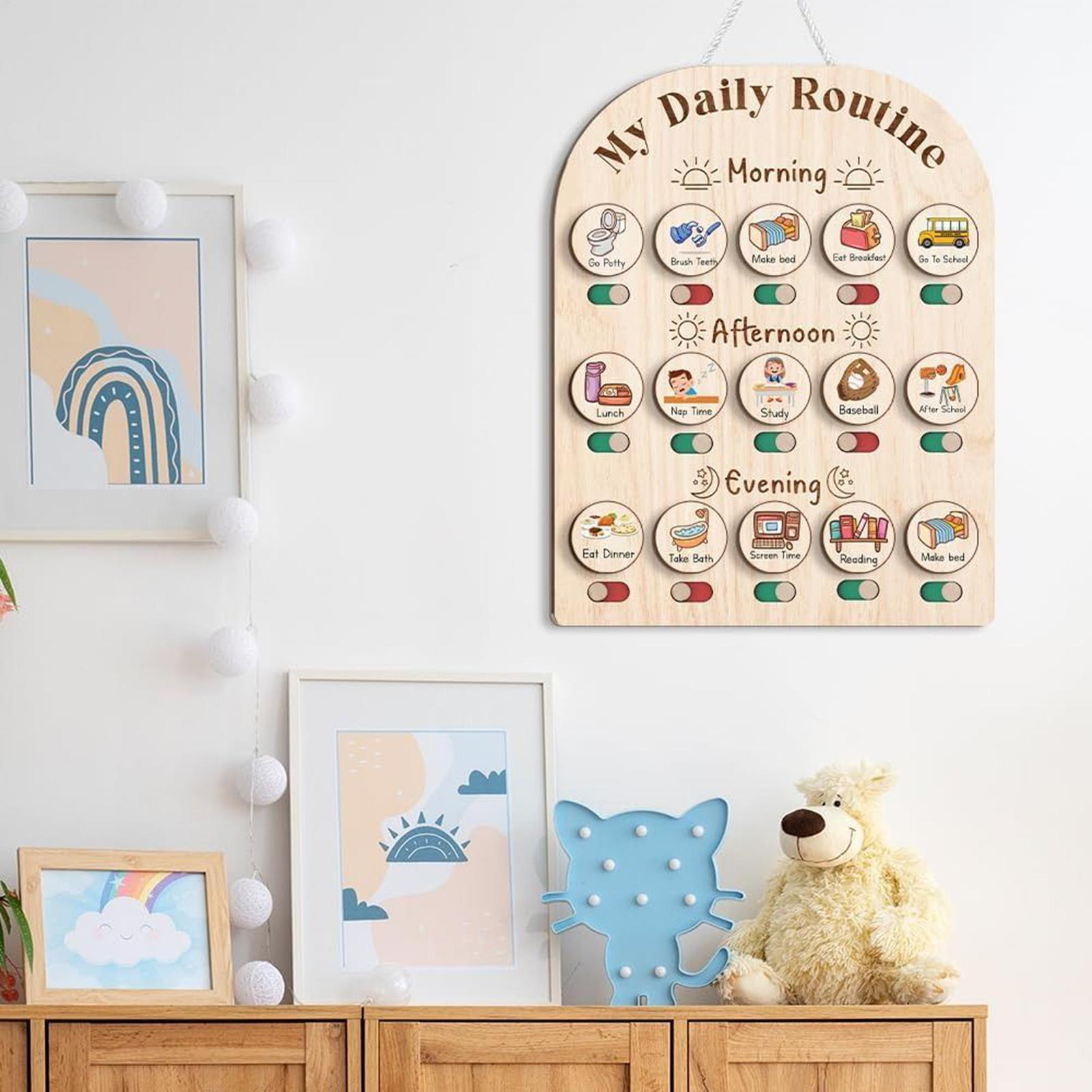 Kids Daily Routine Chart, Wood - Kids Education Planner 评论和价格